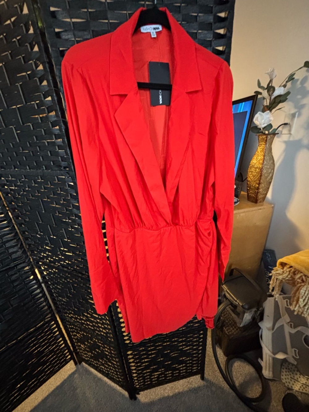Fashion Nova Bright Red Dress with Label Detail